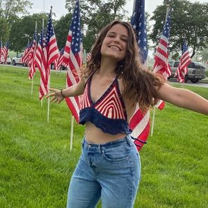 Handmade red white and blue crochet crop top